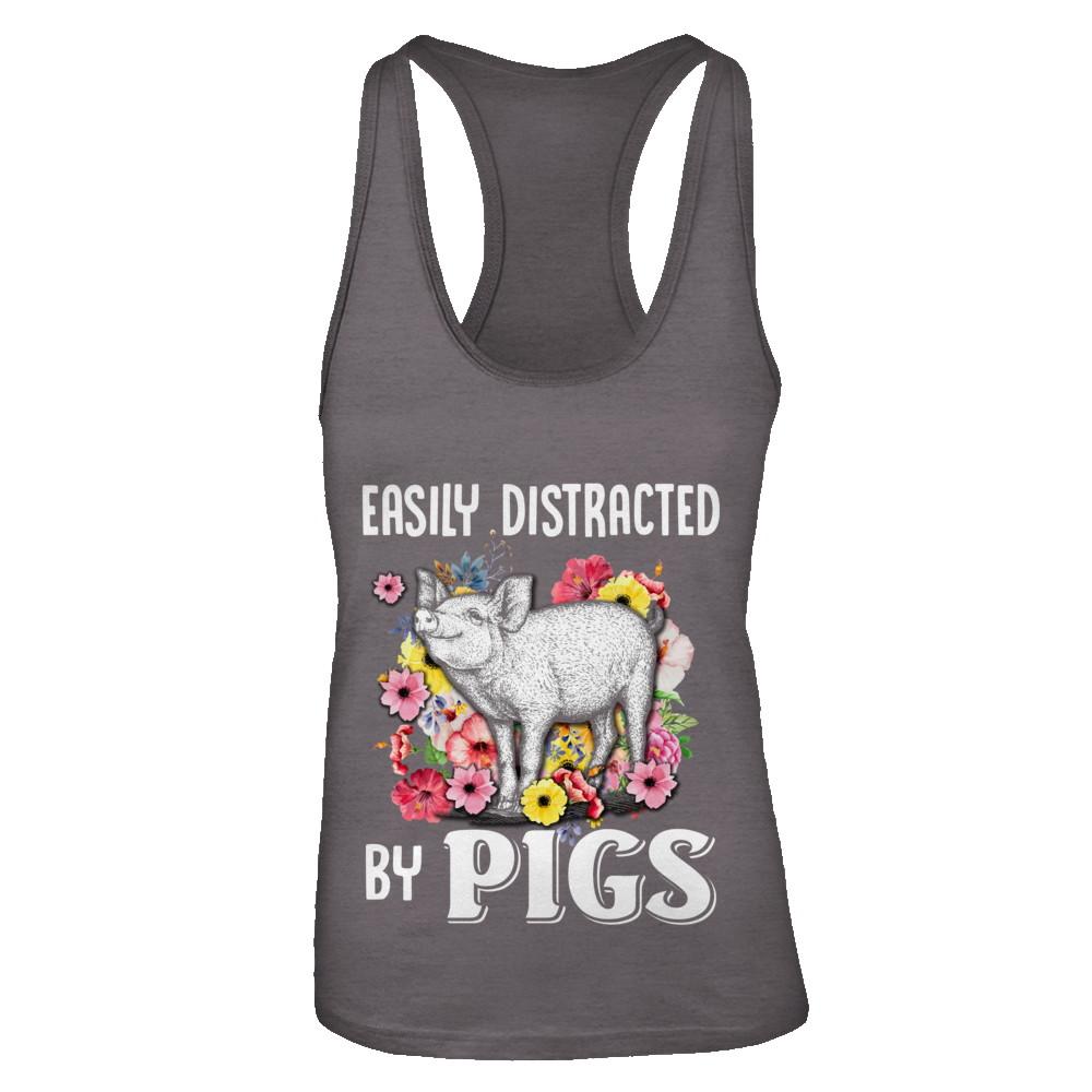 Easily Distracted By Pigs-T-Shirt & Tank Top-Women's Ideal Racerback Tank-Dark Grey
