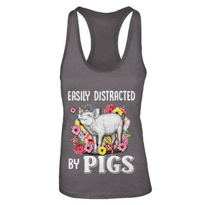 Easily Distracted By Pigs-T-Shirt & Tank Top-Women's Ideal Racerback Tank-Dark Grey