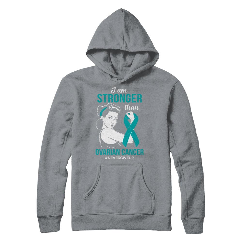 I Am Stronger Than Ovarian Cancer Awareness Support-T-Shirt & Hoodie-Pullover Hoodie-Light Steel