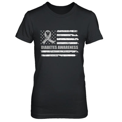 Gray Ribbon Diabetes Awareness US Flag-T-Shirt & Hoodie-Women's T-Shirt-Black
