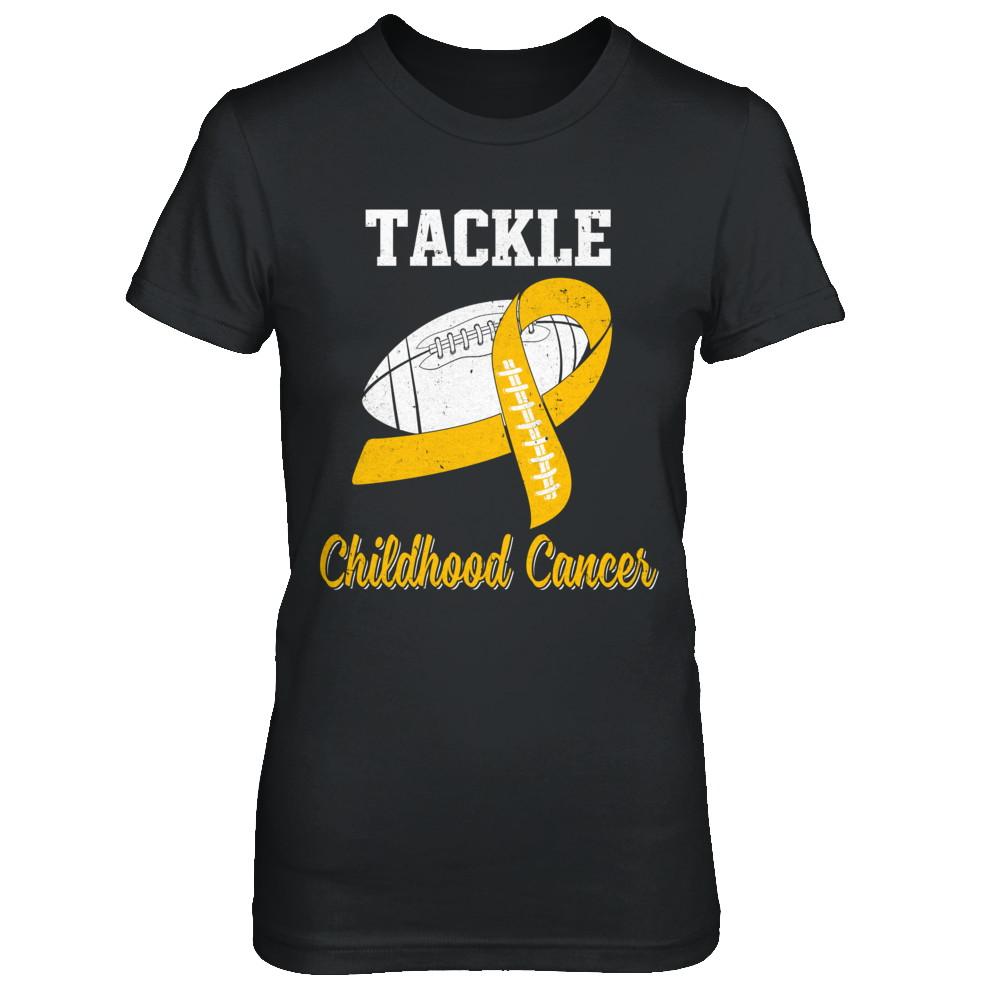 Football Survivor Tackle Yellow Childhood Cancer Awareness-T-Shirt & Hoodie-Women's T-Shirt-Black