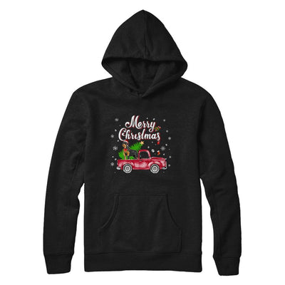Rottweiler Retriever Rides Red Truck Christmas Pajama-T-Shirt & Sweatshirt-Pullover Hoodie-Black