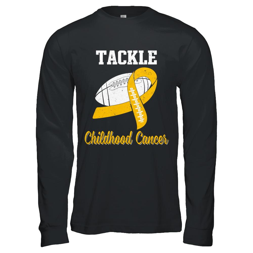 Football Survivor Tackle Yellow Childhood Cancer Awareness-T-Shirt & Hoodie-Long Sleeve T-Shirt-Black