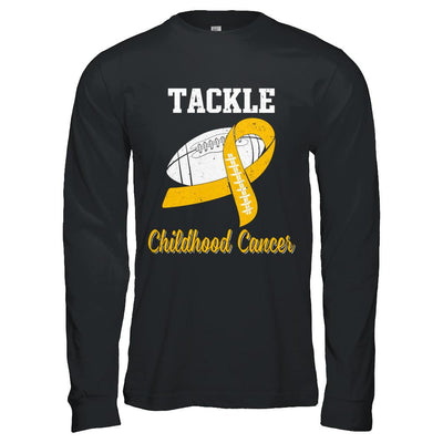 Football Survivor Tackle Yellow Childhood Cancer Awareness-T-Shirt & Hoodie-Long Sleeve T-Shirt-Black