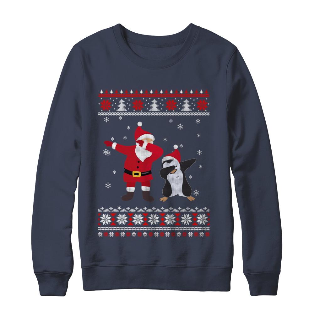 Dabbing Santa Penguin Dab Dance Ugly Christmas Sweater-T-Shirt & Sweatshirt-Crewneck Sweatshirt-Navy