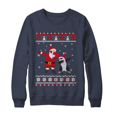 Dabbing Santa Penguin Dab Dance Ugly Christmas Sweater-T-Shirt & Sweatshirt-Crewneck Sweatshirt-Navy