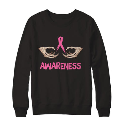 Breast Cancer Skeleton Hand Scary Halloween-T-Shirt & Sweatshirt-Crewneck Sweatshirt-Black
