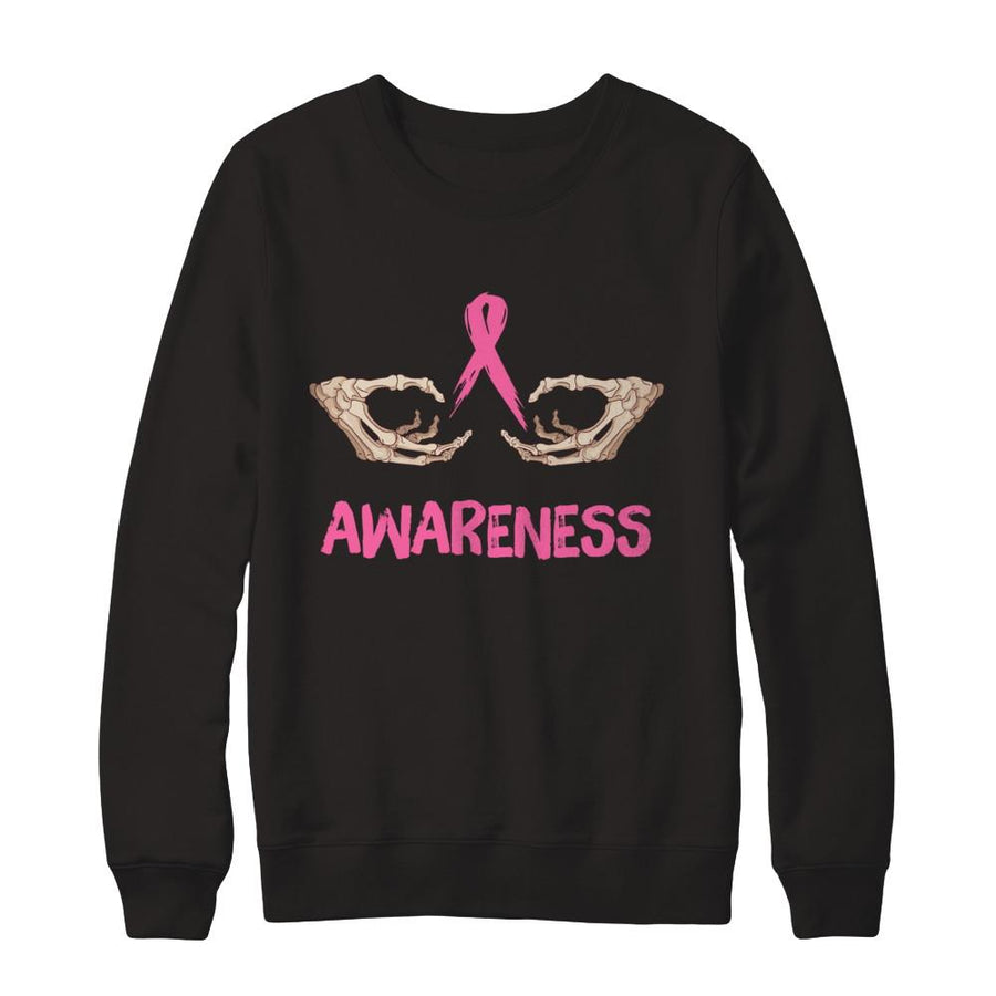 Breast Cancer Skeleton Hand Scary Halloween-T-Shirt & Sweatshirt-Crewneck Sweatshirt-Black