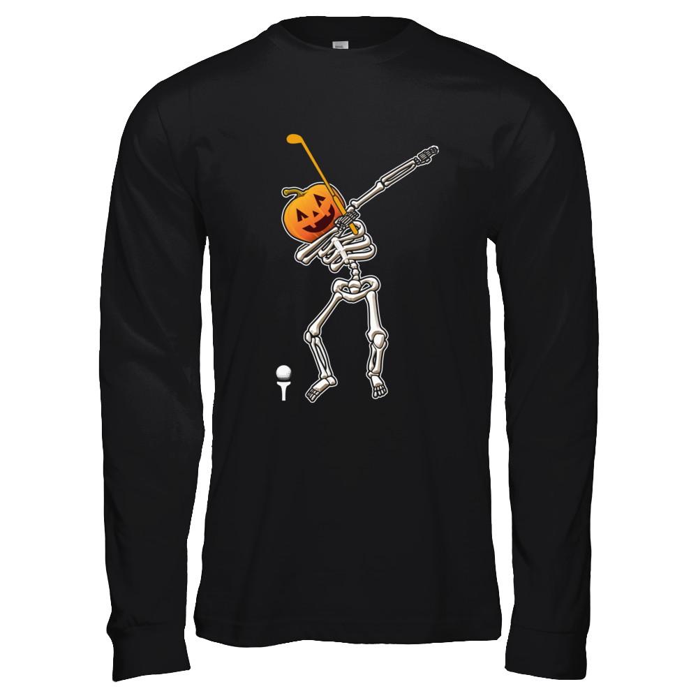 Halloween Dabbing Skeleton Golf-T-Shirt & Hoodie-Long Sleeve T-Shirt-Black