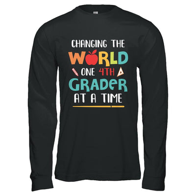 Changing The World One 4th Grader Back To School Teacher-T-Shirt & Hoodie-Long Sleeve T-Shirt-Black
