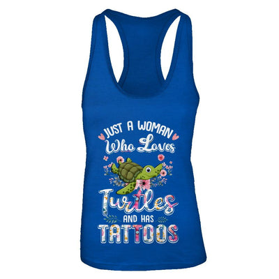 Just A Woman Who Loves Turtles And Has Tattoos-T-Shirt & Tank Top-Women's Ideal Racerback Tank-Royal