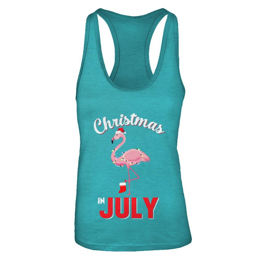 Funny Party X-Mas Flamingo Christmas In July-T-Shirt & Tank Top-Women's Ideal Racerback Tank-Tahiti Blue