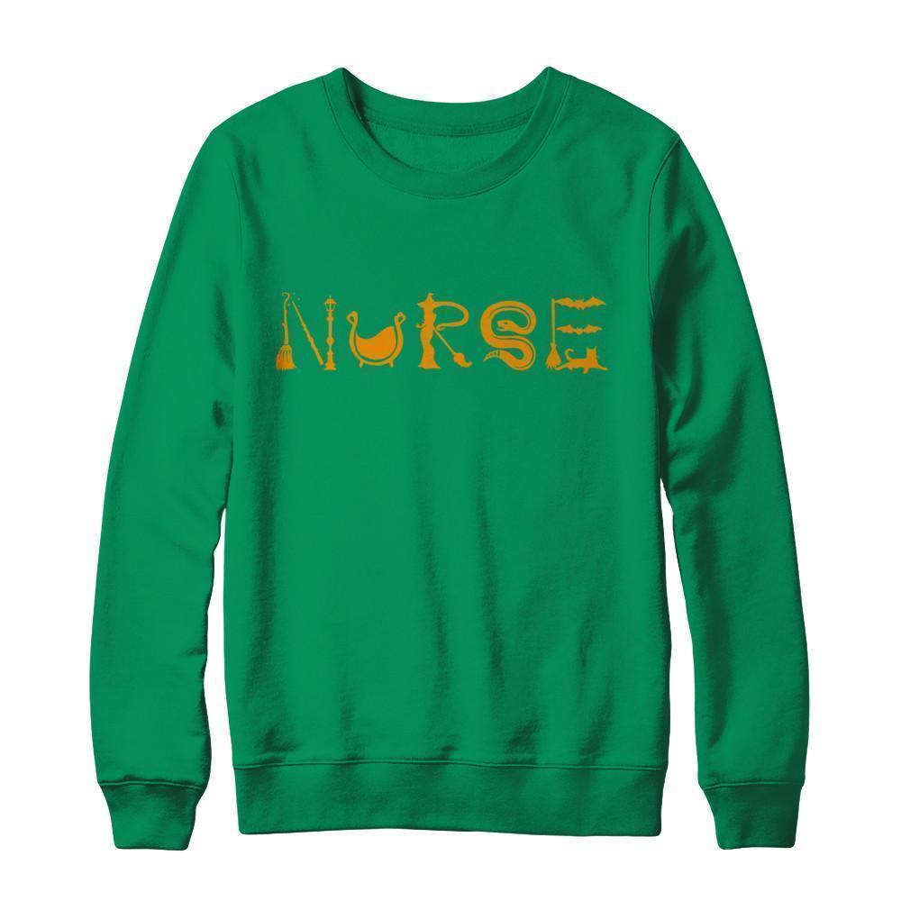 Funny Nurse Halloween-T-Shirt & Sweatshirt-Crewneck Sweatshirt-Irish Green