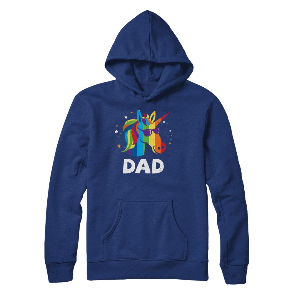 LGBT Pride Lesbian Gay Proud Dad Unicorn-T-Shirt & Hoodie-Pullover Hoodie-Deep Royal