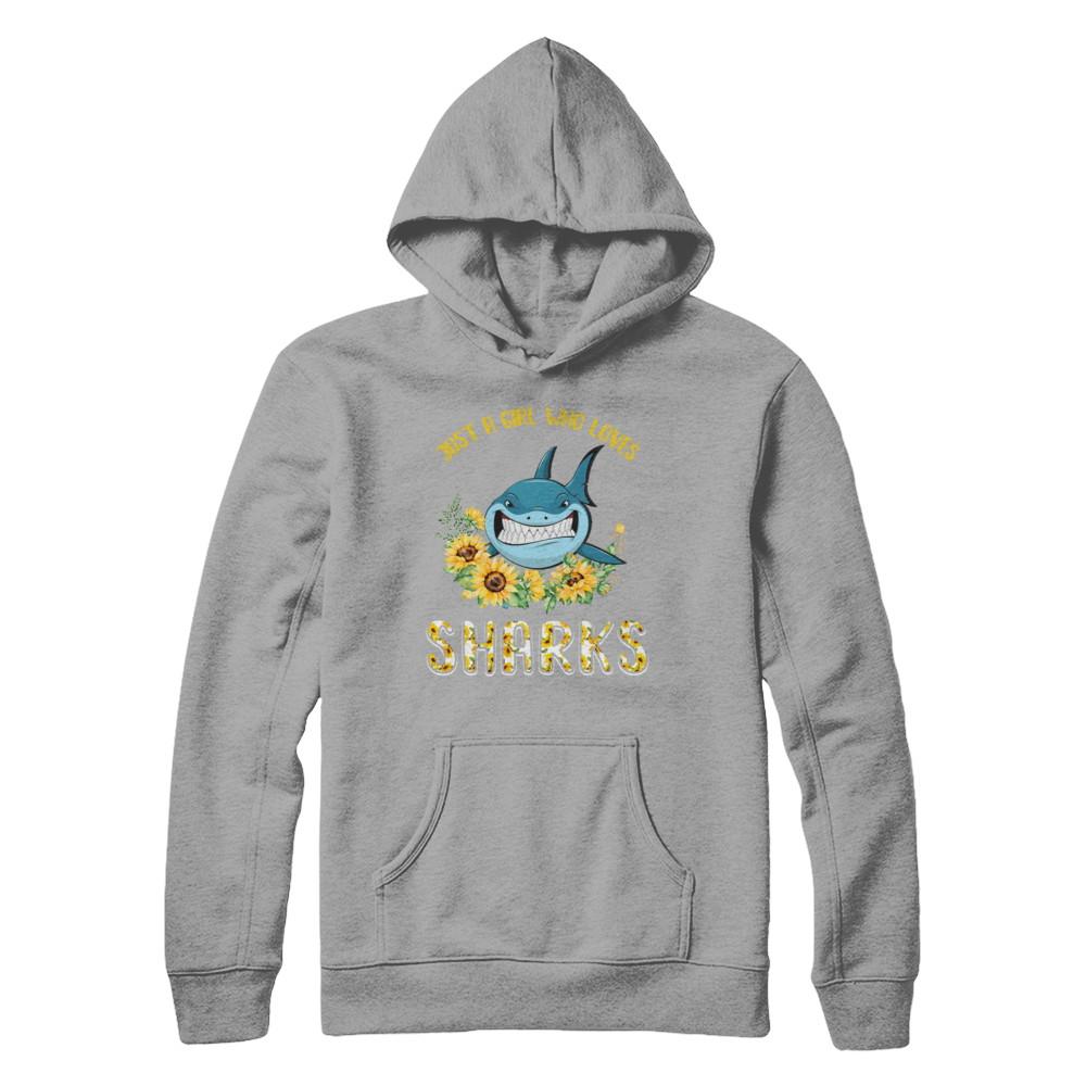 Just A Girl Who Loves Sharks And Sunflowers-T-Shirt & Hoodie-Pullover Hoodie-Light Steel