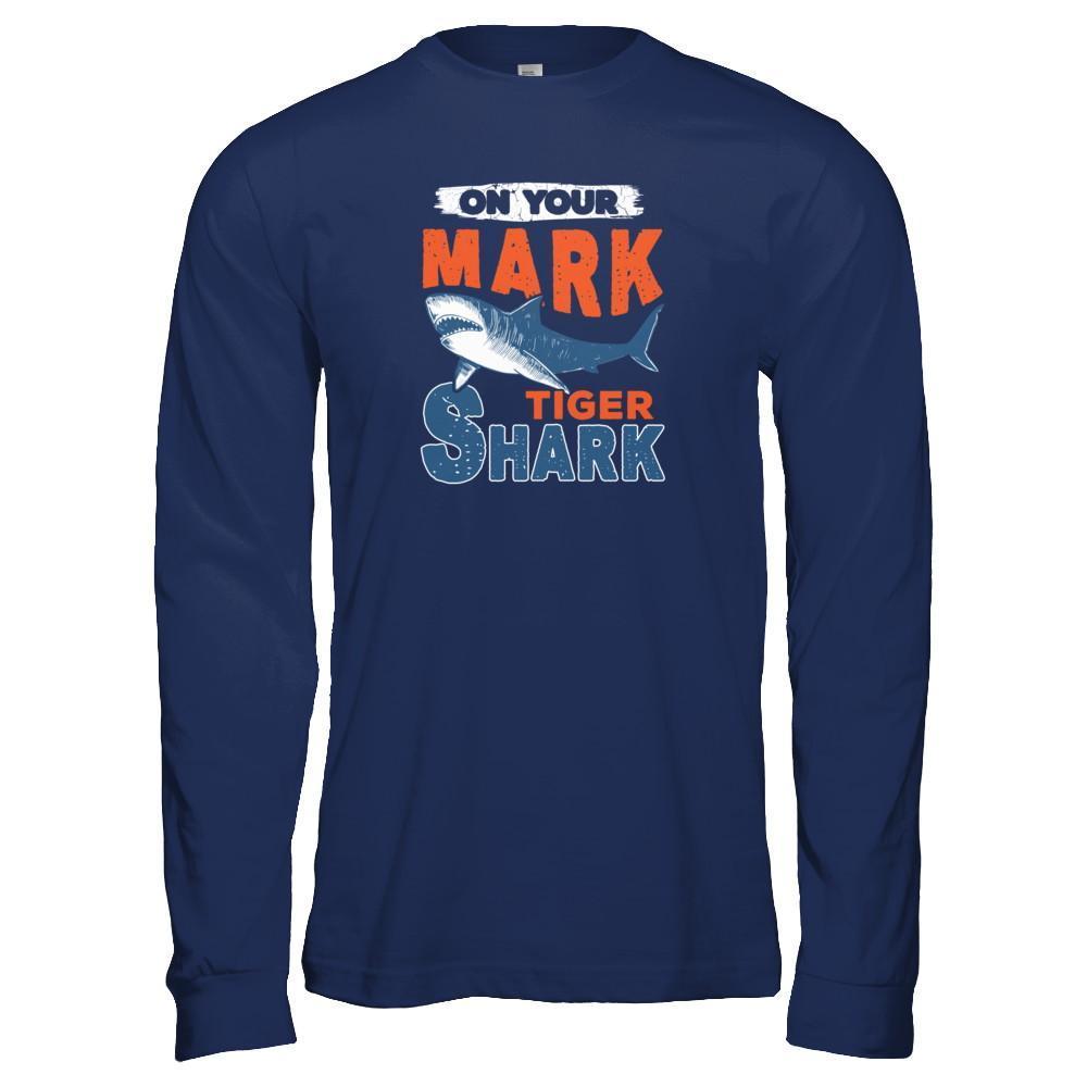 On Your Mark Tiger Shark Distressed-T-Shirt & Tank Top-Long Sleeve T-Shirt-Navy