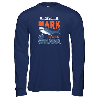 On Your Mark Tiger Shark Distressed-T-Shirt & Tank Top-Long Sleeve T-Shirt-Navy