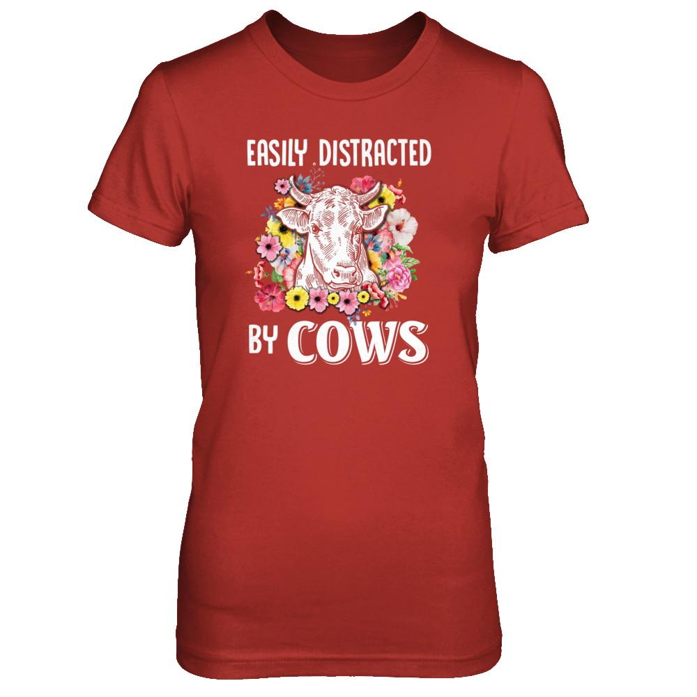 Easily Distracted By Cows-T-Shirt & Tank Top-Women's T-Shirt-Red
