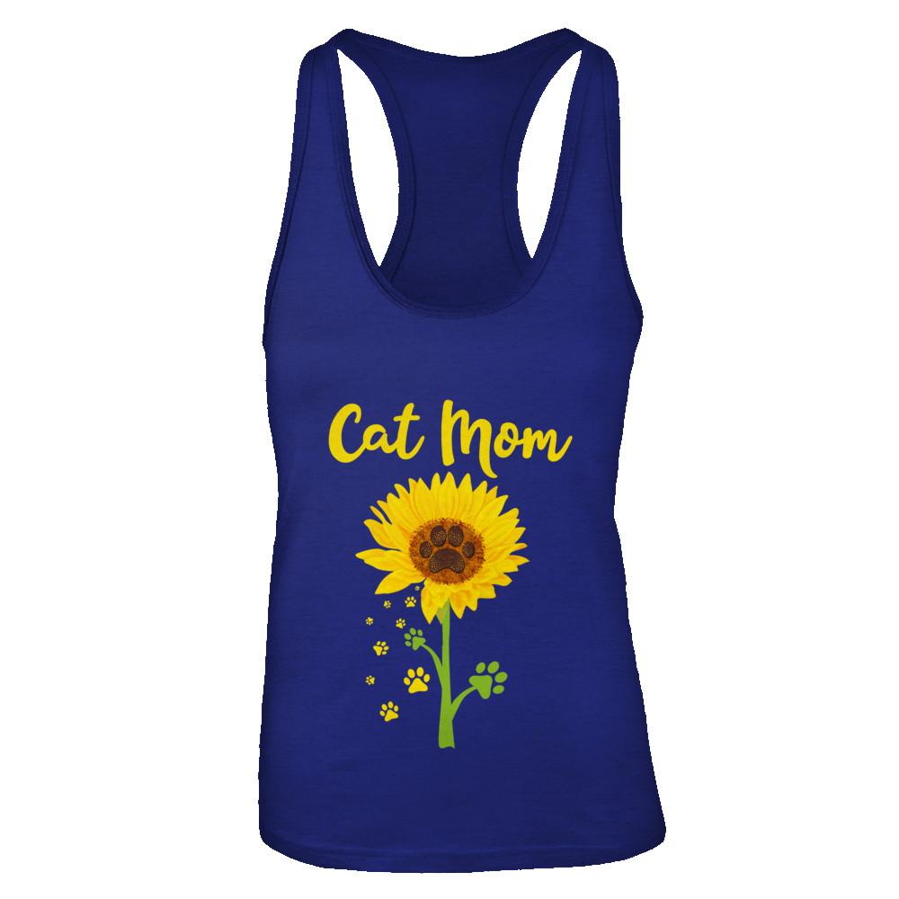 Funny Sunflower Cat Mom Paw Lover Mothers Day-T-Shirt & Tank Top-Women's Ideal Racerback Tank-Royal