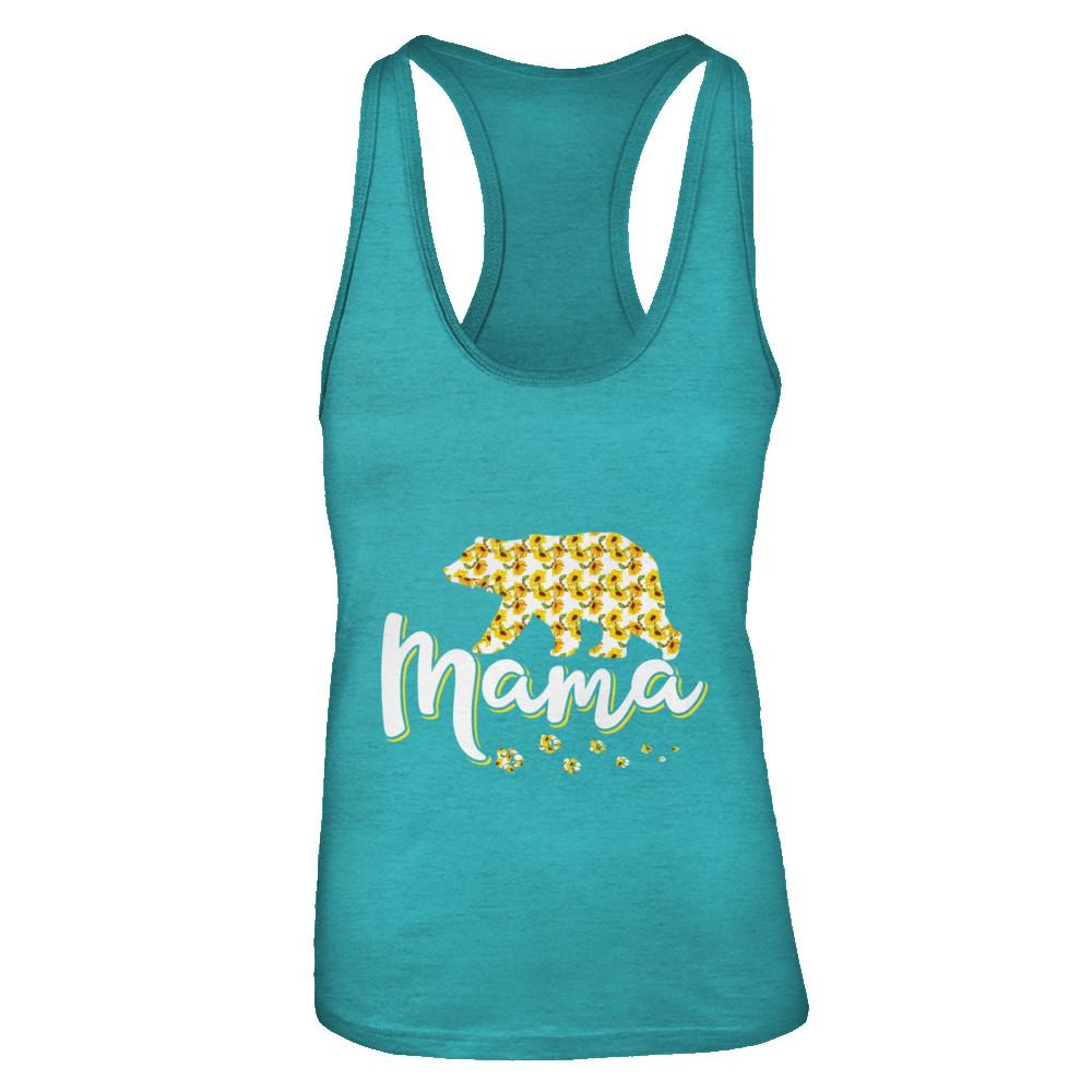 Sunflower Bear Mothers Day Gift Flowers Mama Floral-T-Shirt & Tank Top-Women's Ideal Racerback Tank-Tahiti Blue