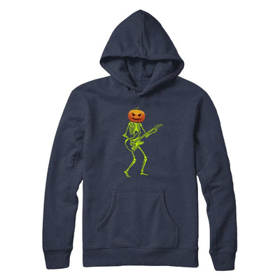 Pumpkin Skeleton Play Guitar Luminous Costume Halloween-T-Shirt & Hoodie-Pullover Hoodie-Navy