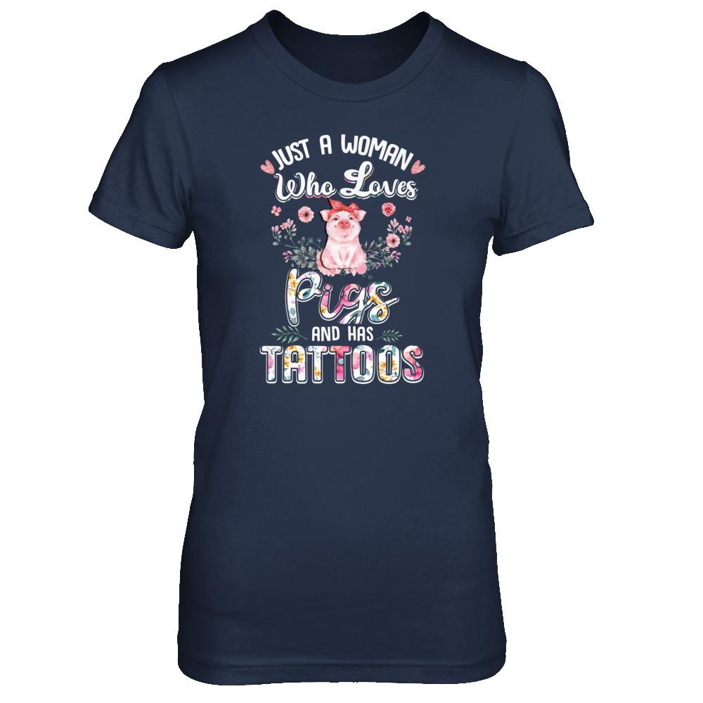 Just A Woman Who Loves Pigs And Has Tattoos-T-Shirt & Tank Top-Women's T-Shirt-Navy