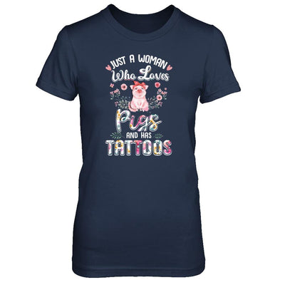 Just A Woman Who Loves Pigs And Has Tattoos-T-Shirt & Tank Top-Women's T-Shirt-Navy