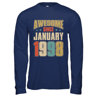 Vintage Retro Awesome Since January 1998 23th Birthday-T-Shirt & Hoodie-Long Sleeve T-Shirt-Navy