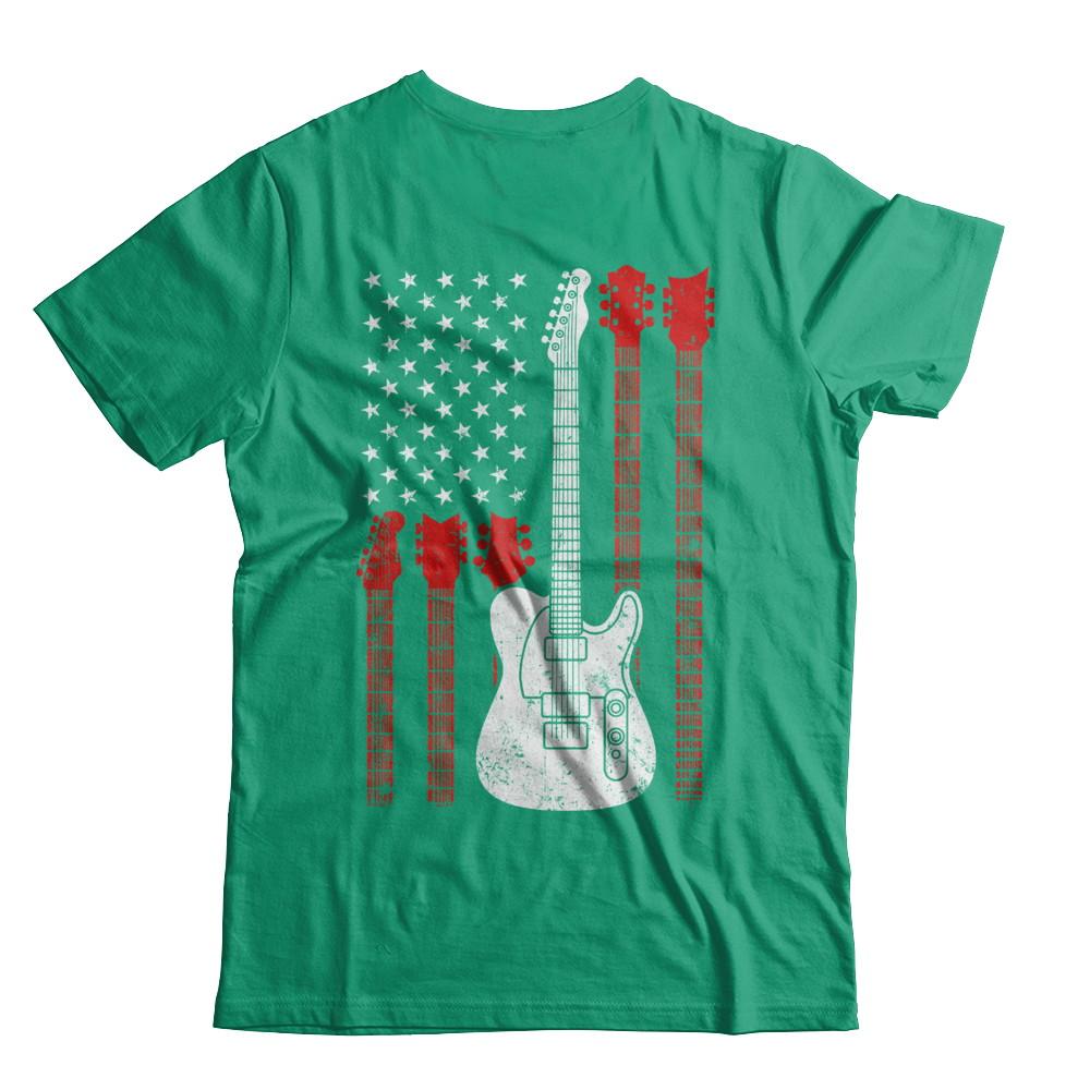 Guitar American Us Flag Music Player-T-Shirt & Hoodie-Classic T-Shirt-Kelly Green
