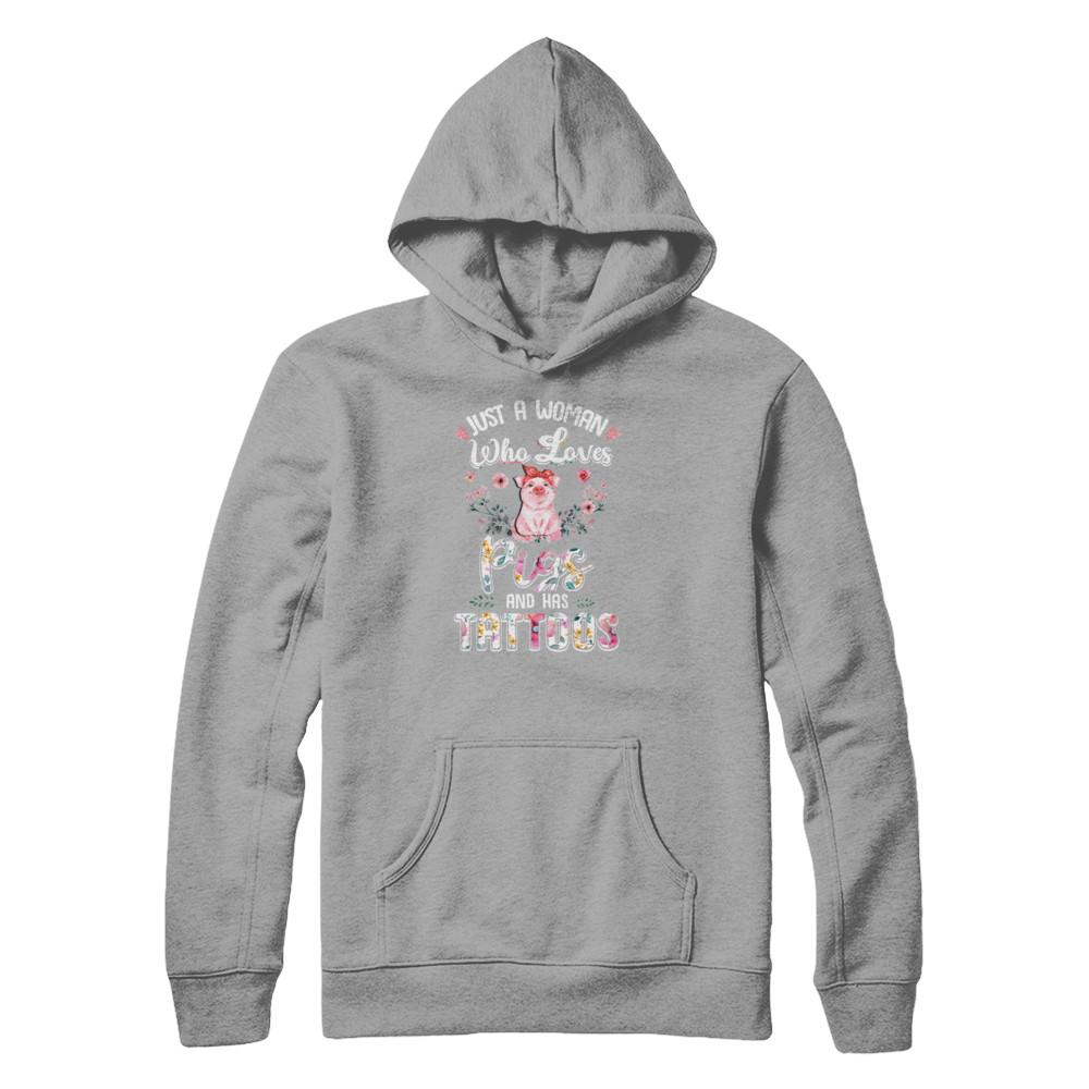 Just A Woman Who Loves Pigs And Has Tattoos-T-Shirt & Tank Top-Pullover Hoodie-Light Steel