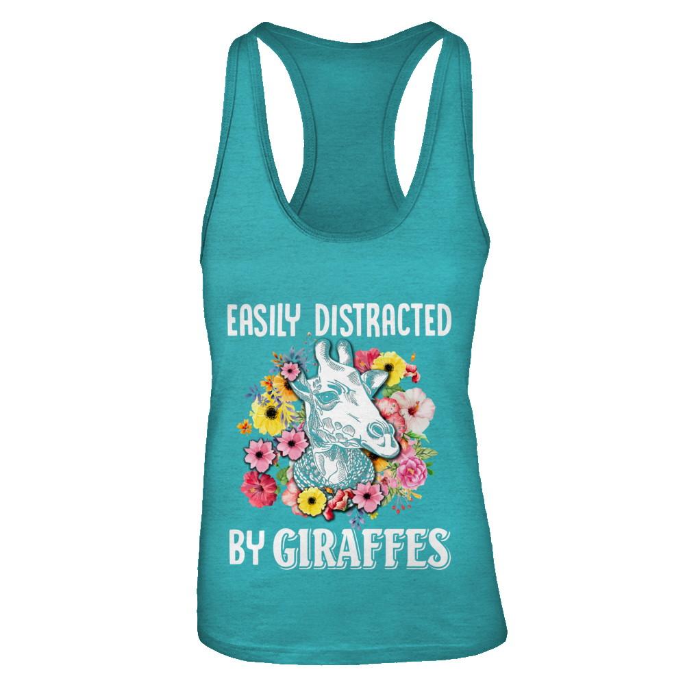 Easily Distracted By Giraffes-T-Shirt & Tank Top-Women's Ideal Racerback Tank-Tahiti Blue