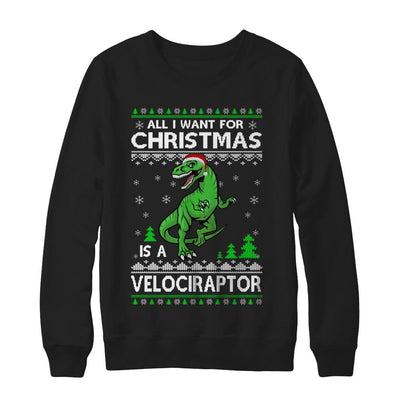 Funny Velociraptor Dinosaur Christmas Ugly Sweater-T-Shirt & Sweatshirt-Crewneck Sweatshirt-Black