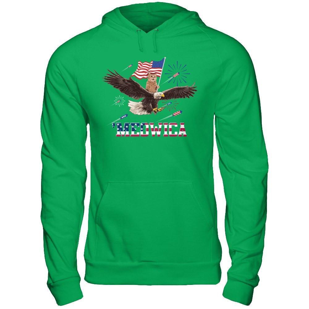 Meowica July 4Th Funny Cat On Eagle Independence Day-T-Shirt & Hoodie-Pullover Hoodie-Irish Green