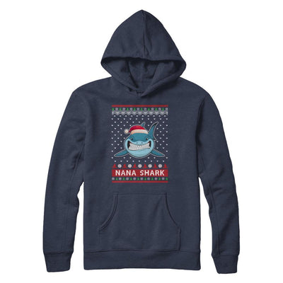 Santa Hat Nana Shark Ugly Christmas Sweater-T-Shirt & Sweatshirt-Pullover Hoodie-Navy