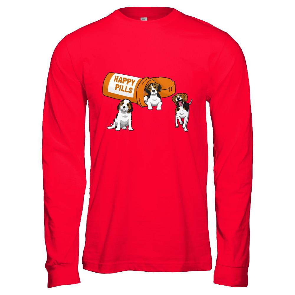 Beagles Happy Pills-T-Shirt & Hoodie-Long Sleeve T-Shirt-Red