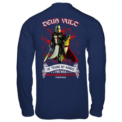 Knight Templar Deus Vult He Trains My Hands For War-T-Shirt & Hoodie-Long Sleeve T-Shirt-Navy