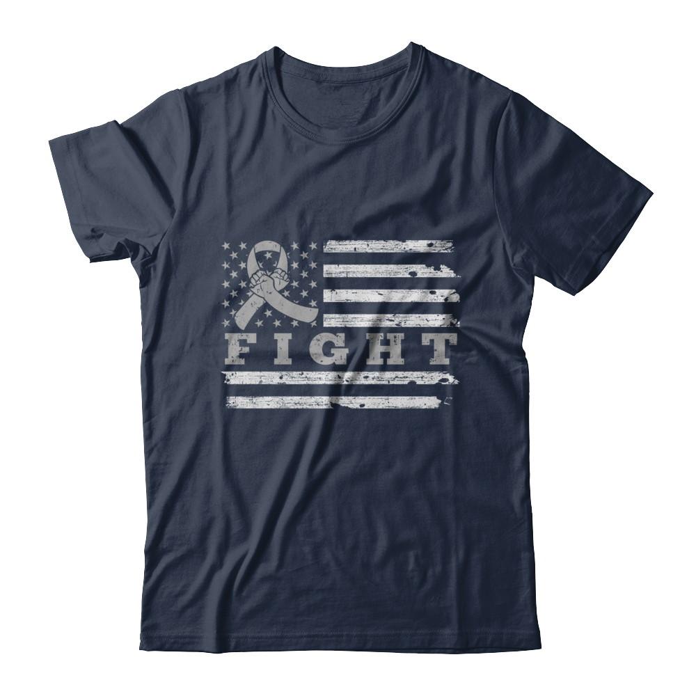 Fight Gray Ribbon US Flag Brain Cancer Awareness-T-Shirt & Hoodie-Classic T-Shirt-Navy