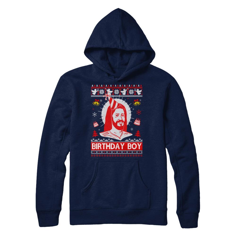 Jesus Birthday Boy Ugly Christmas Sweater-T-Shirt & Sweatshirt-Pullover Hoodie-Navy