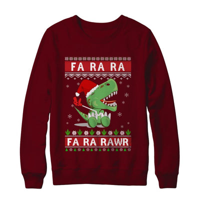 Fa La La Fa Ra Rawr T-Rex Dinosaur Ugly Christmas Sweater-T-Shirt & Sweatshirt-Crewneck Sweatshirt-Maroon