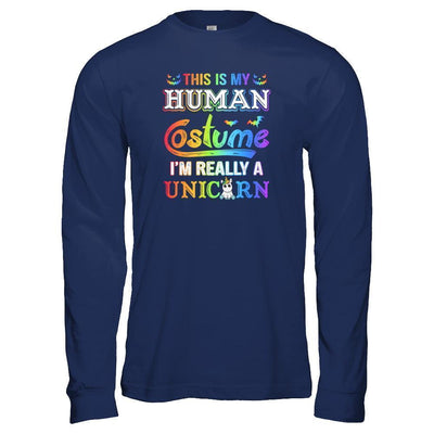 Halloween This Is My Human Costume I'm Really A Unicorn-T-Shirt & Tank Top-Long Sleeve T-Shirt-Navy