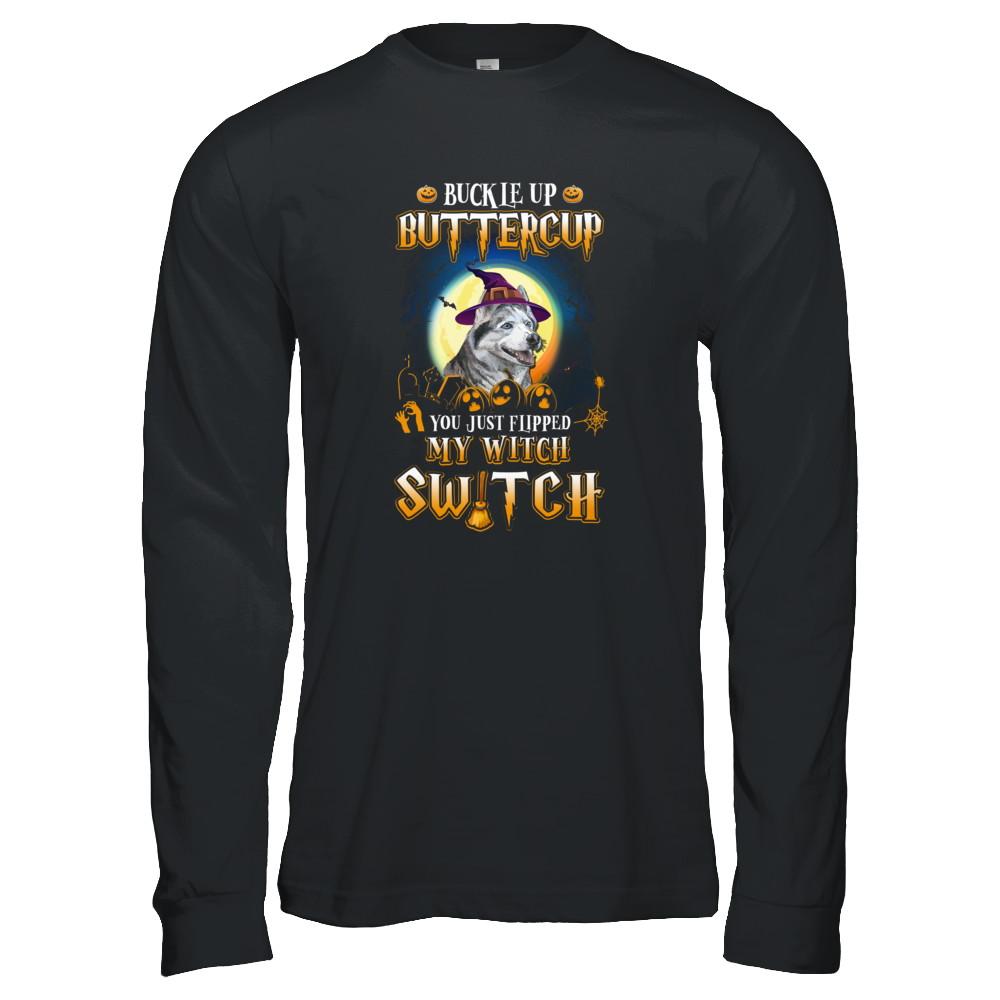 Buckle Up Buttercup Halloween Witch Husky Costume-T-Shirt & Tank Top-Long Sleeve T-Shirt-Black