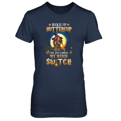 Buckle Up Buttercup Halloween Witch Dachshund Costume-T-Shirt & Tank Top-Women's T-Shirt-Navy
