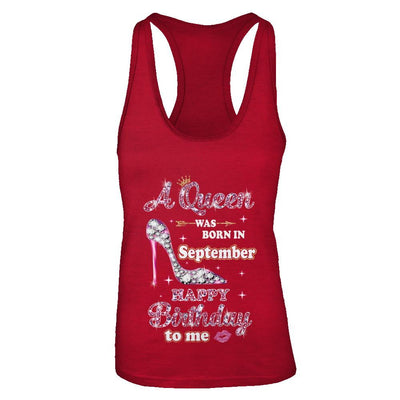 A Queen Was Born In September Happy Birthday To Me Gift-T-Shirt & Tank Top-Women's Ideal Racerback Tank-Red