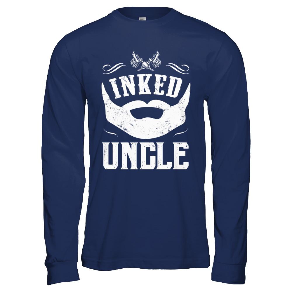 Inked Uncle Bearded Man Tattooed Tattoos-T-Shirt & Hoodie-Long Sleeve T-Shirt-Navy