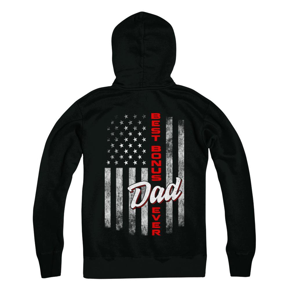 Best Bonus Dad Ever American Flag 4Th Of July Fathers Day-T-Shirt & Hoodie-Pullover Hoodie-Black