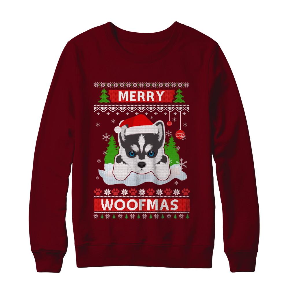 Siberian Husky Merry Woofmas Ugly Christmas Sweater-T-Shirt & Sweatshirt-Crewneck Sweatshirt-Maroon