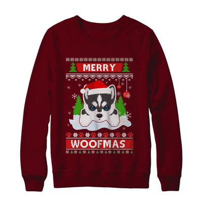 Siberian Husky Merry Woofmas Ugly Christmas Sweater-T-Shirt & Sweatshirt-Crewneck Sweatshirt-Maroon