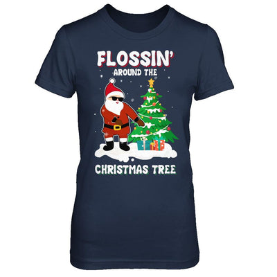 Flossin' Around The Christmas Tree Flossing Santa-T-Shirt & Hoodie-Women's T-Shirt-Navy