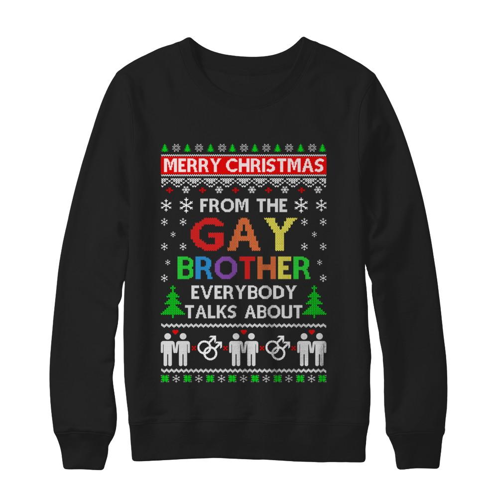 LGBT Merry Christmas From Gay Brother Ugly Christmas Sweater-T-Shirt & Sweatshirt-Crewneck Sweatshirt-Black