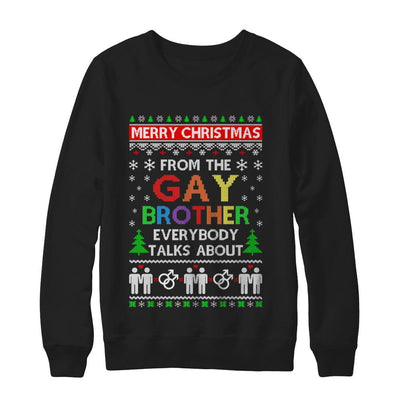 LGBT Merry Christmas From Gay Brother Ugly Christmas Sweater-T-Shirt & Sweatshirt-Crewneck Sweatshirt-Black